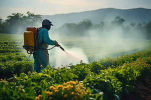 An individual is spraying pesticide, a Photo by Iftikhar Alam