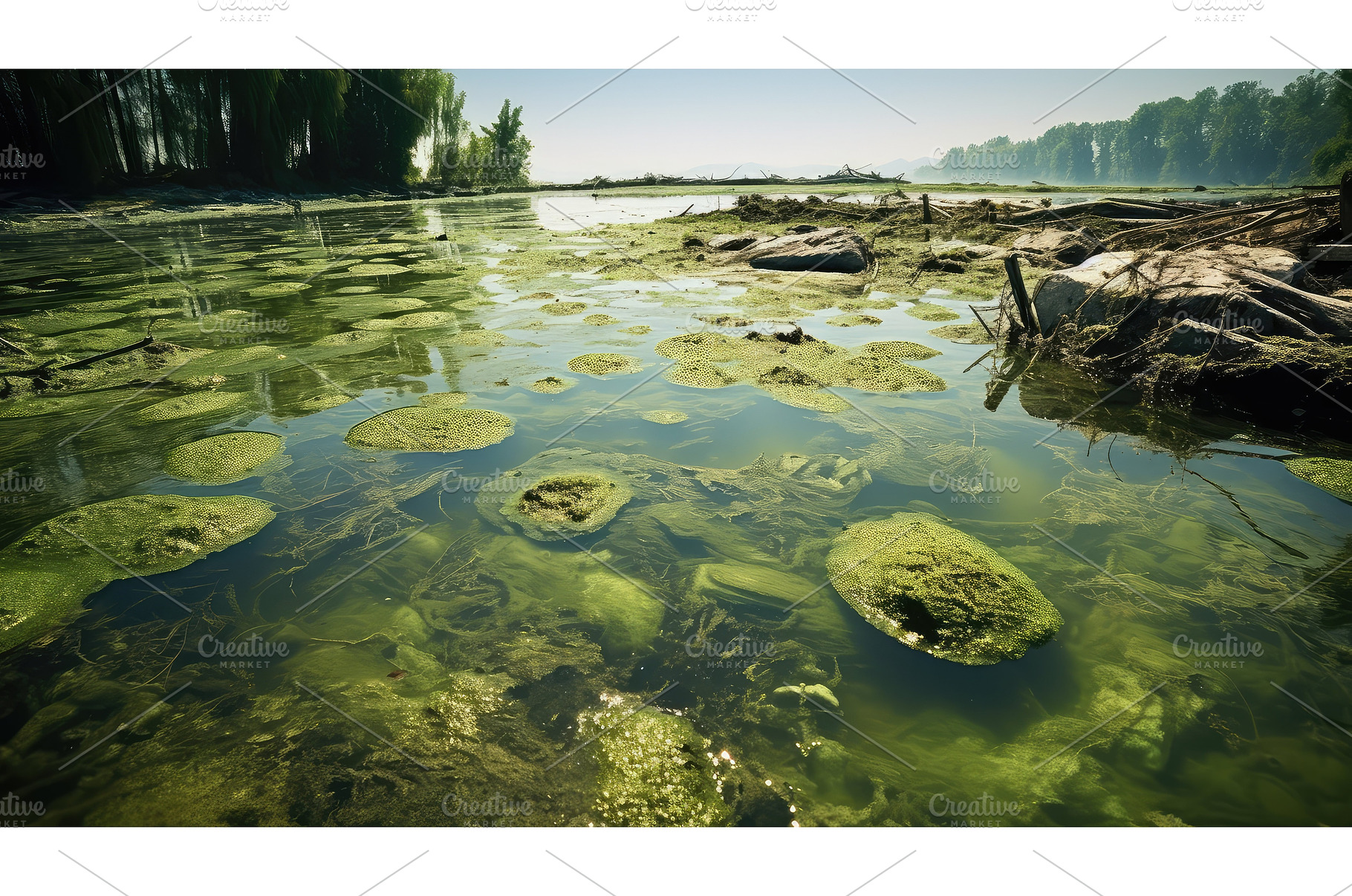 environment lake pollution ai, an Industrial Photo by pikepicture