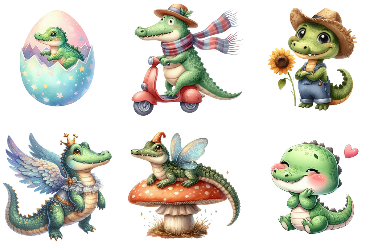 Cute Crocodile Sublimation Clipart, an Illustration by DreamArtGraphic (Photo 4 of 4)