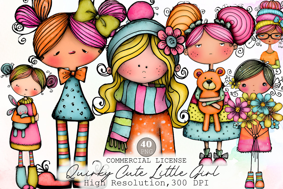 Quirky Cute Little Girl Clipart, an Illustration by Sublimation Artist (Photo 1 of 6)