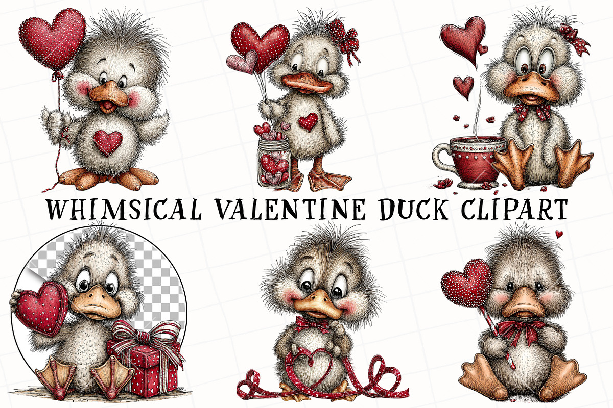 Whimsical Valentine Duck Clipart, an Illustration by OK Design (Photo 2 of 6)