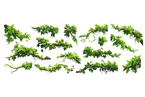 Tropical branches cartoon set. Green, an Object Illustration by Stock-Smart-Start