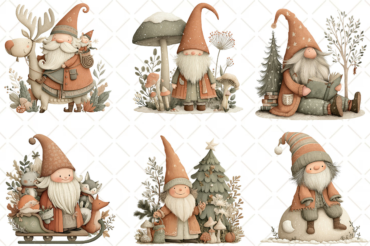 Whimsical Christmas Gnome Clipart, an Illustration by Black Bird Studio (Photo 4 of 6)
