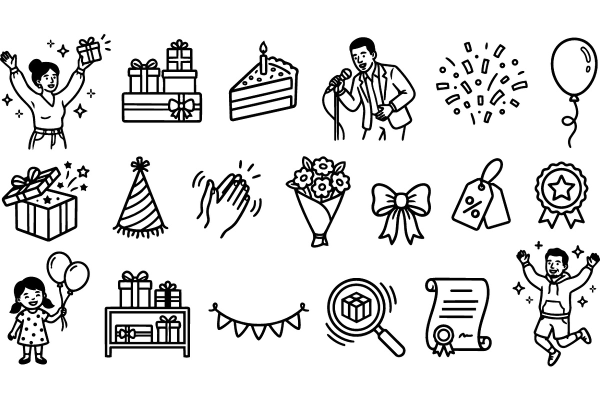 Birthday Celebration Icon Set, an Illustration by designvectx (Photo 2 of 3)
