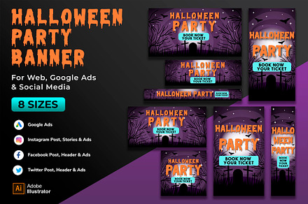 Halloween Party Web Banner Google Ad, a Templates & Theme by nagaredesignstudio
