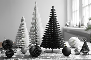 Modern monochrome Christmas scene with black and white decorativ, a Background Photo by José Manuel Gelpi