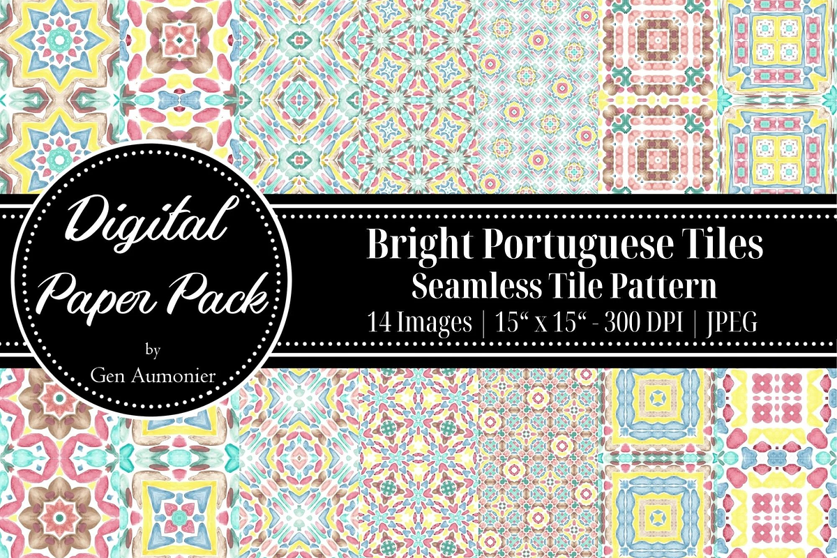Bright Portuguese Watercolor Pattern, a Pattern Graphic by Gen Aumonier (Photo 1 of 7)