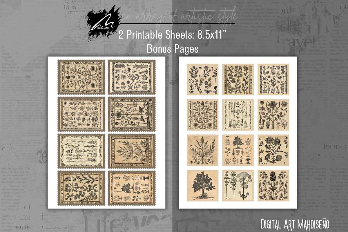 Whimsical botanical Ephemera Pages, a Pattern Graphic by Digital Art Mahdiseño (Photo 6 of 11)