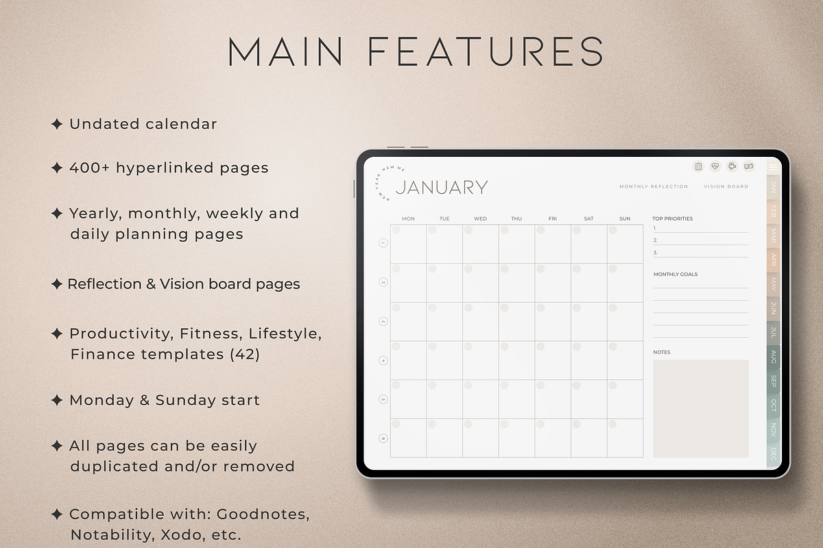 Undated Digital Planner iPad, a Websites & App Template by Makii Templates (Photo 2 of 10)