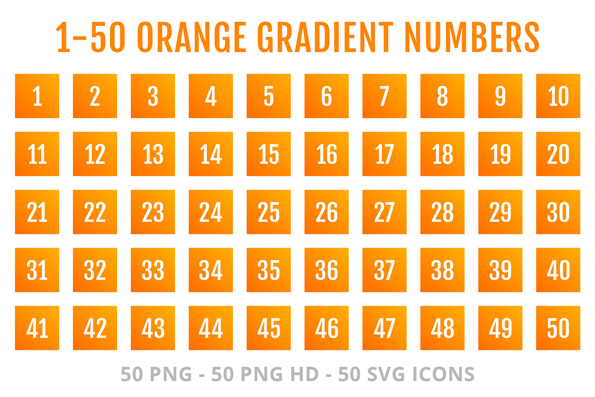 1-50 Orange Gradient Square Numbers, an Icon by Designs By Alfredo