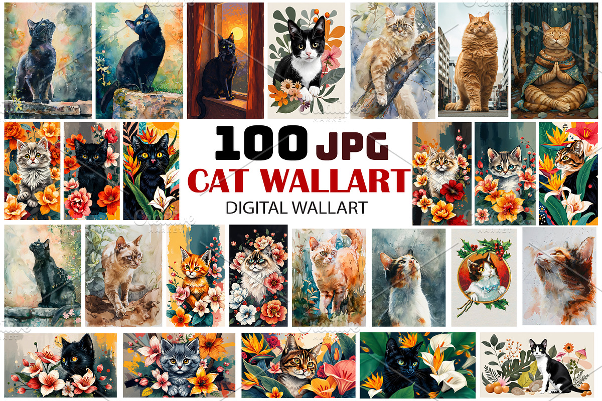Cat Wall Art Prints Set, Cat Posters, an Animal Photo by Chipshpow Graphics (Photo 1 of 7)