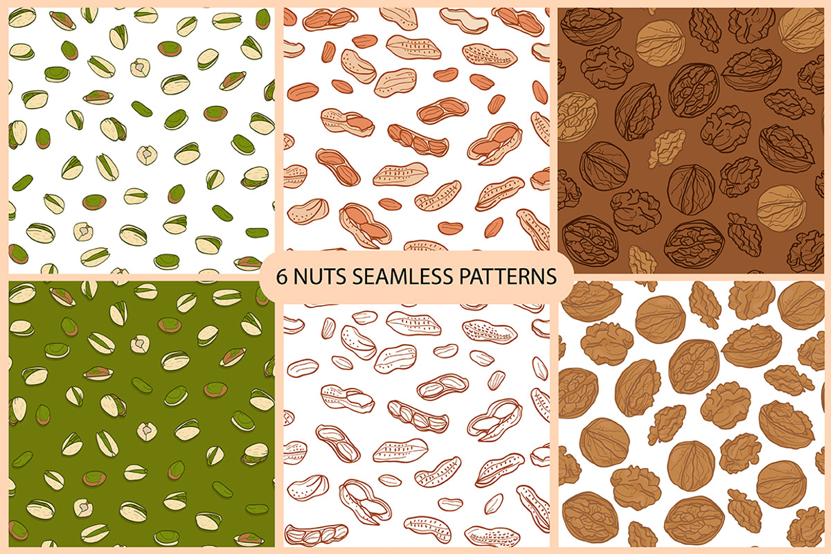 6 nuts seamless patterns, a Pattern Graphic by Pattern wizard