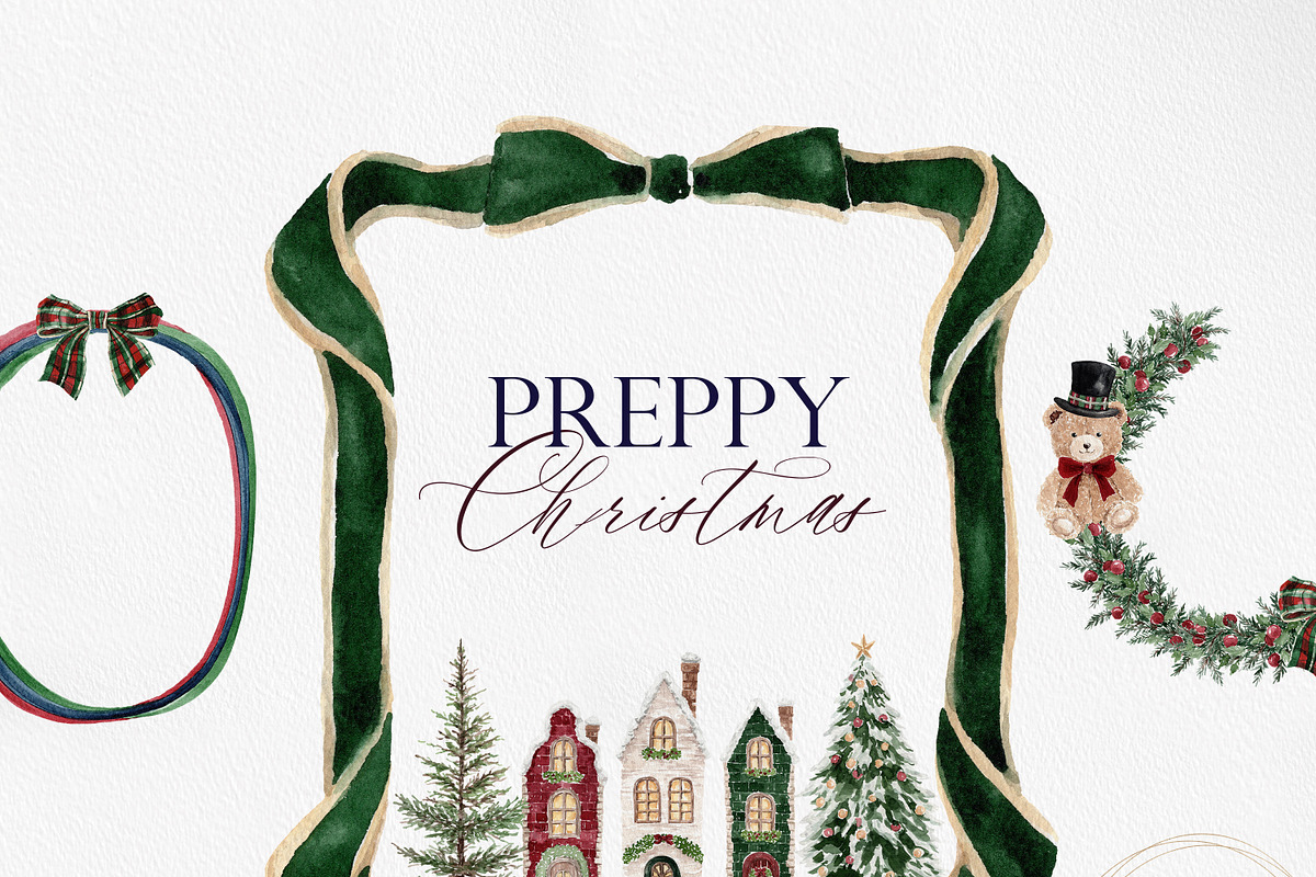 Watercolor Clipart- PREPPY Christmas, a Decorative Illustration by Beigetime (Photo 10 of 13)