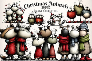 Whimsical Christmas Animals Clipart, an Illustration by Dream Creation