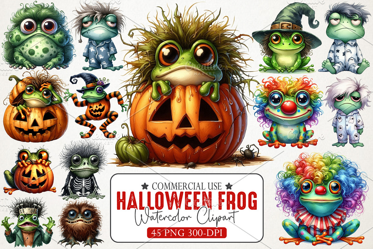 Halloween Funny Frog Clipart, an Illustration by RobertsArt (Photo 1 of 7)