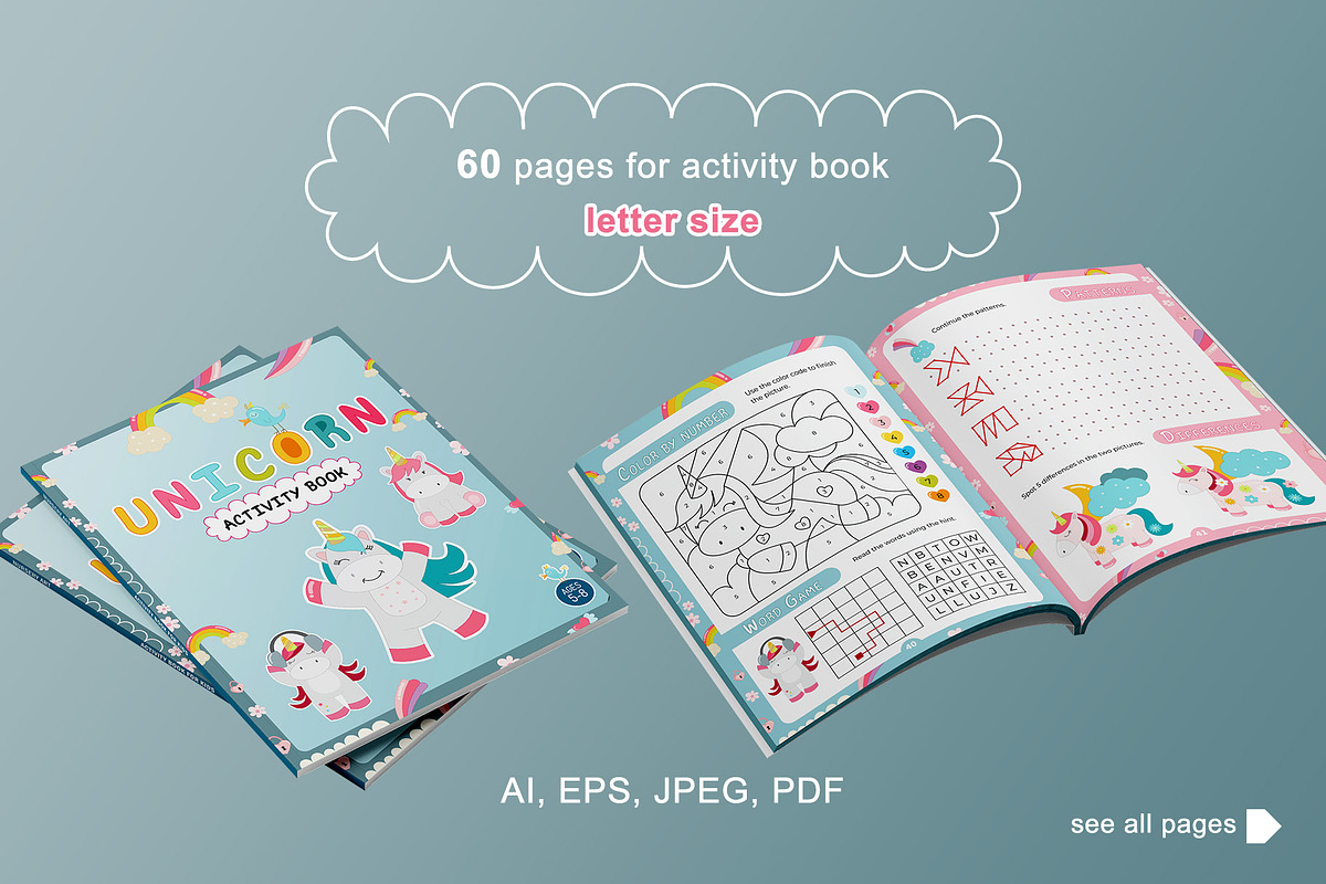 Unicorn Activity pages for kids book, an Education Illustration by Nursery Art (Photo 5 of 9)