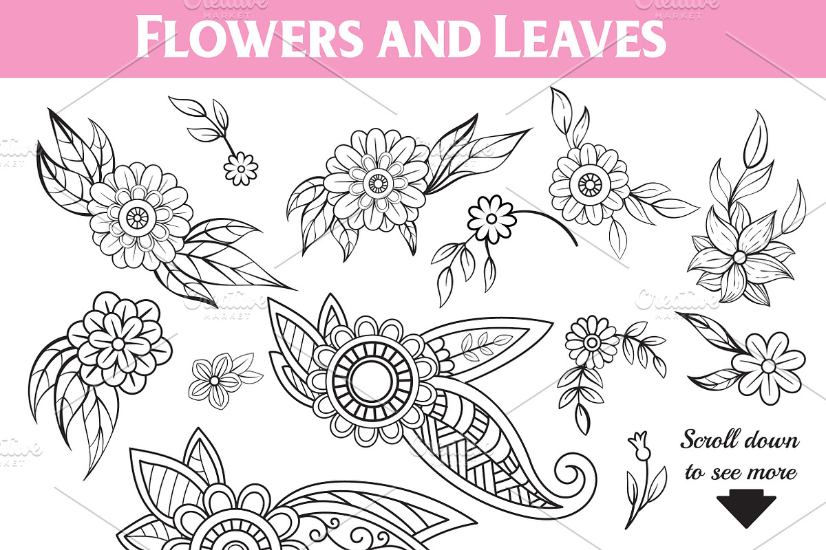 Floral Doodles Collection, a Decorative Illustration by Elinorka (Photo 4 of 9)