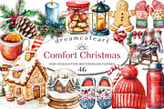 Watercolor Comfort Christmas Clipart, an Illustration by DreamCafeArt (Thumbnail 1 of 5)