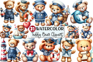 Cute Sailor Teddy Bear Clipart, an Illustration by Rose Art