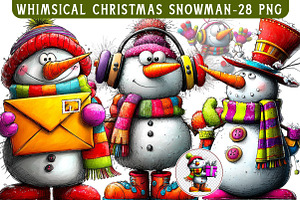 Whimsical Christmas Snowman Clipart, an Illustration by Libby Wishes