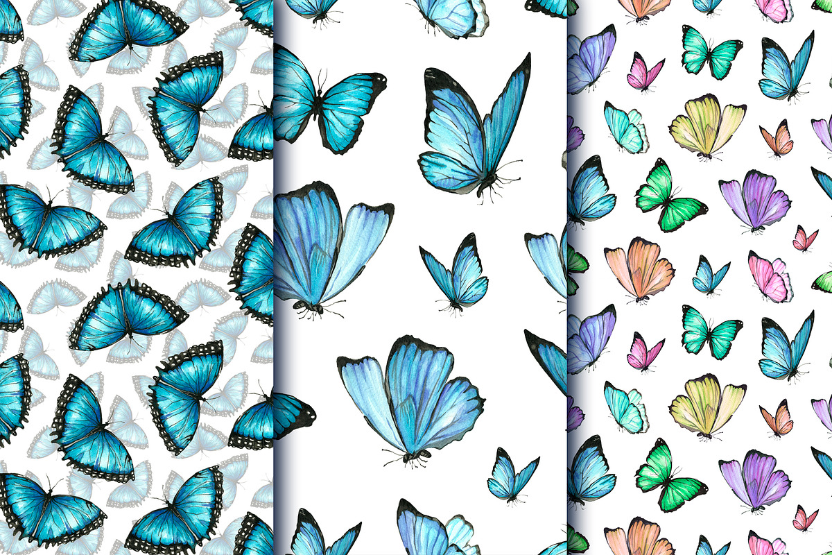Set of watercolor blue butterflies, an Illustration by Art Watercolor (Photo 3 of 6)