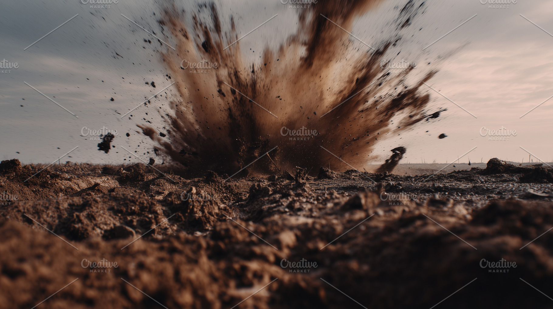 Powerful explosion sends dirt, a Background Photo by MistyDay