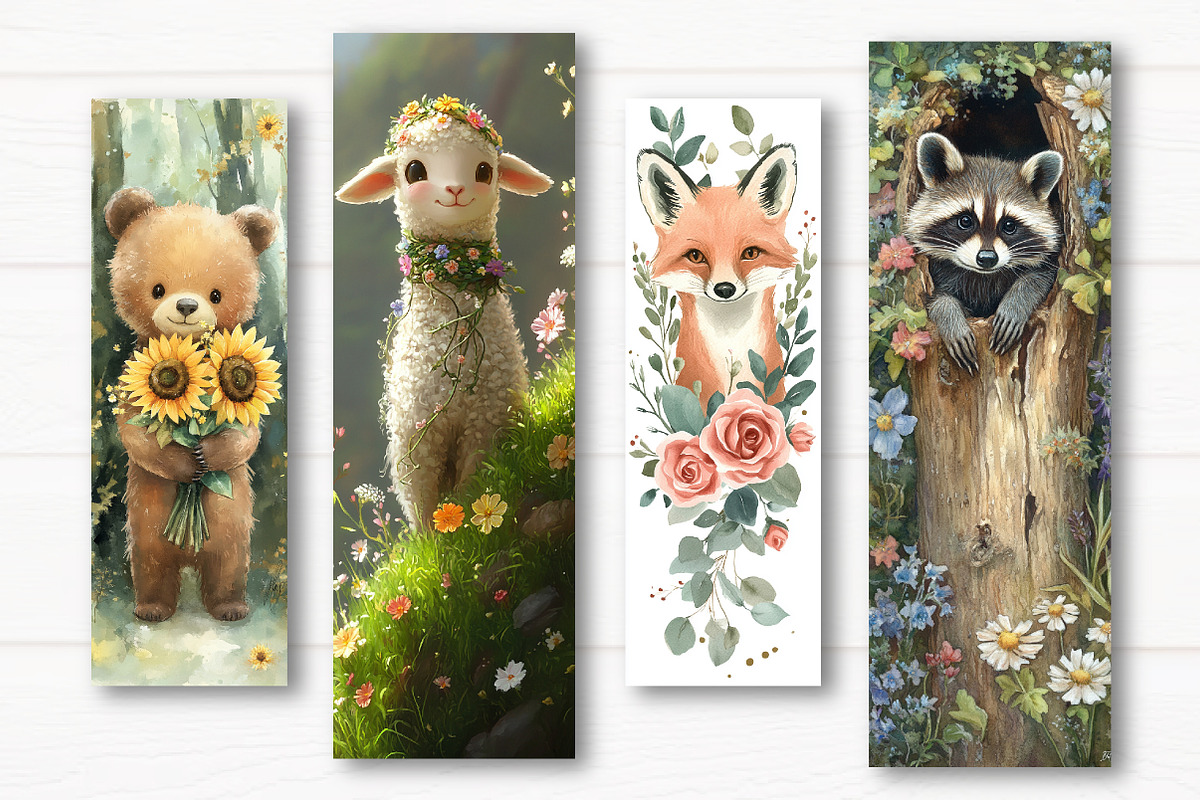 Floral Animals Bookmarks, an Illustration by Watercolor design (Photo 2 of 4)