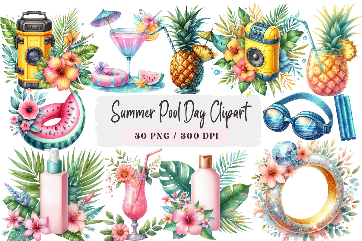 Summer Pool Day Clipart, a Seasonal Illustration by DreamArtGraphic (Photo 1 of 4)