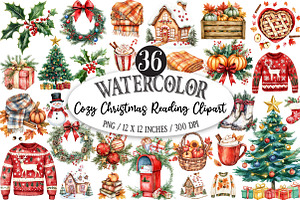 Cozy Christmas Reading Clipart, a Seasonal Illustration by Designking