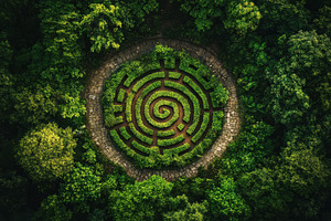 Aerial view of a spiral hedge maze i, a Background Photo by Pixeness Studio
