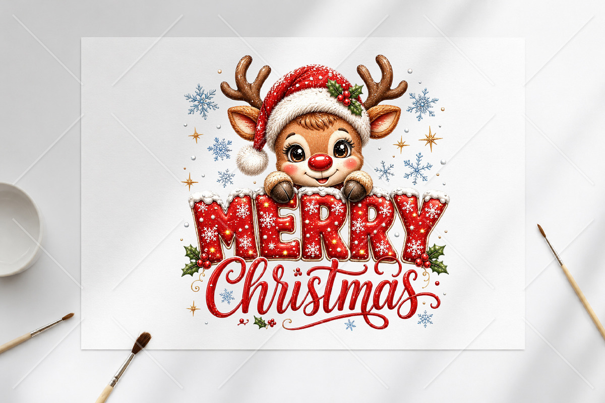 Merry Christmas Reindeer PNG T-Shirt, a Seasonal Illustration by Canvas Craft (Photo 6 of 6)