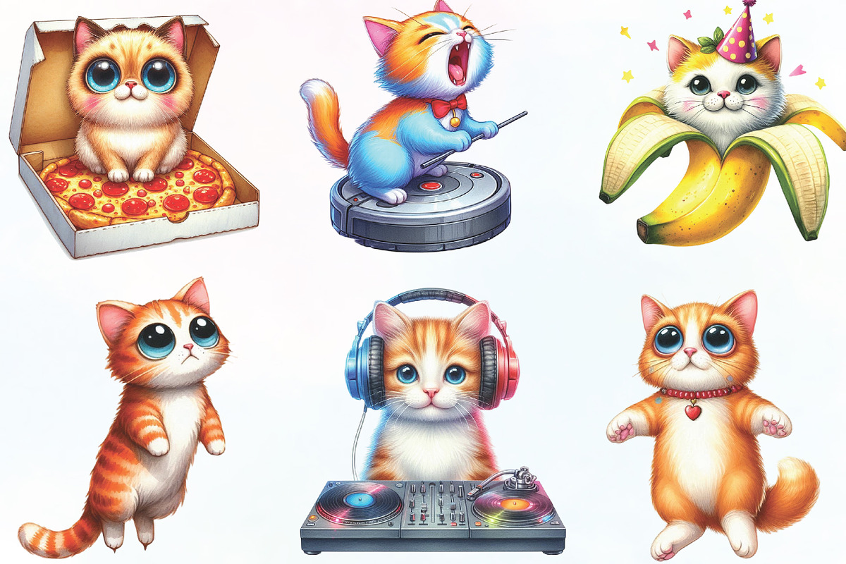 Funny Quirky Cats Clipart, an Illustration by CraftArtStudio (Photo 2 of 6)
