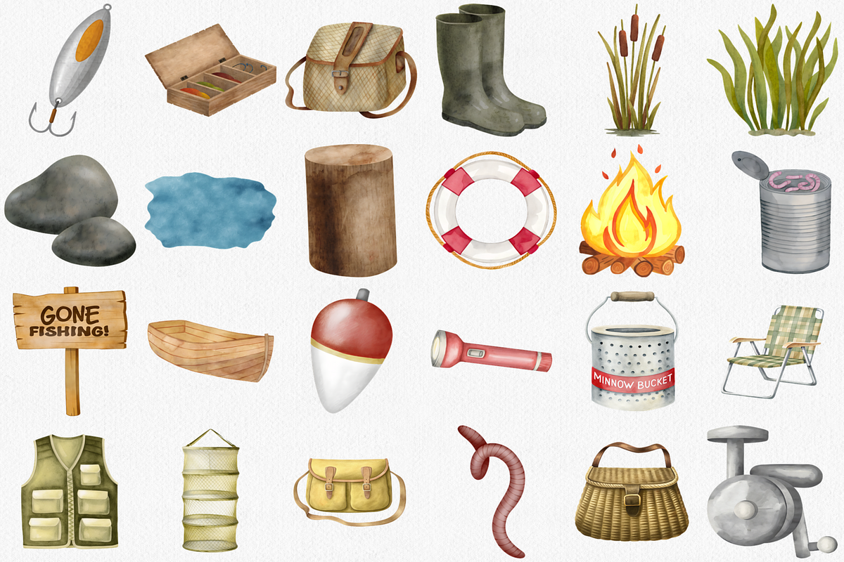 Watercolor Fishing Clipart Set, an Illustration by CropUp Creative (Photo 3 of 4)