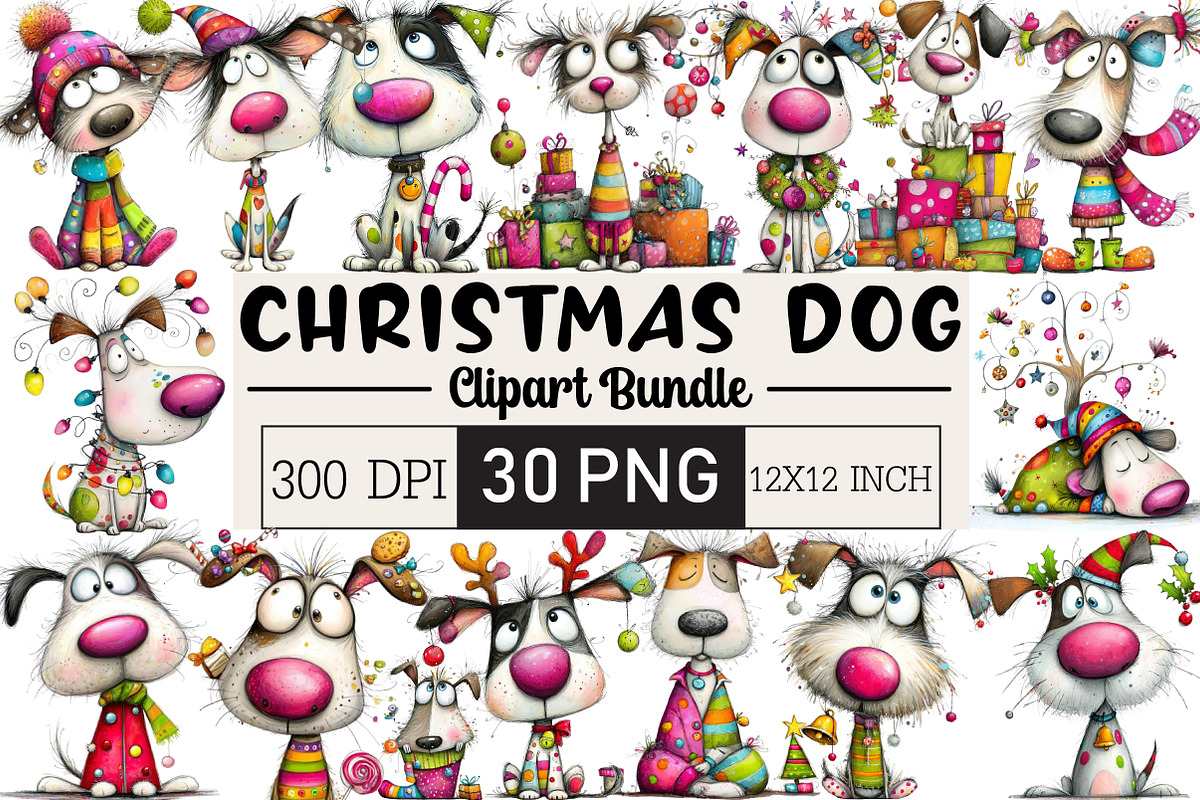 Christmas Dog Clipart, an Illustration by Black Bird Studio (Photo 1 of 6)