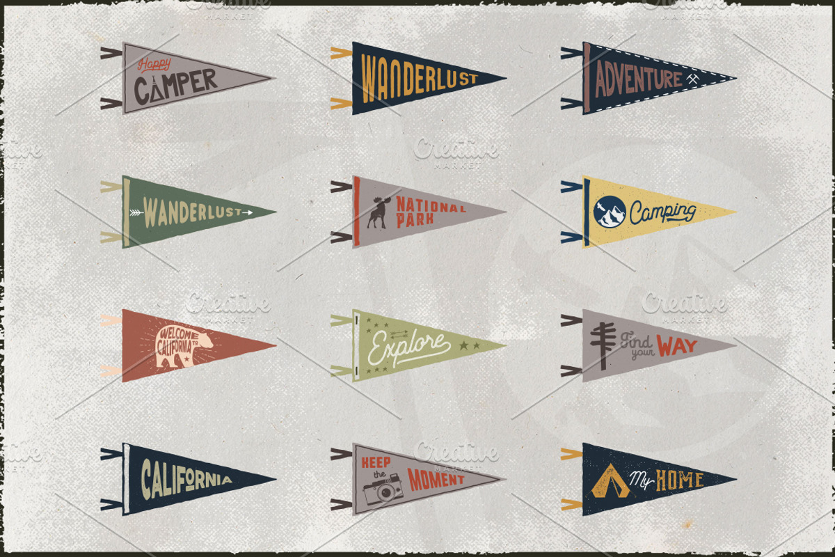 Vintage Camp Pennants Set | Part 2, an Illustration by JeksonGraphics (Photo 2 of 11)