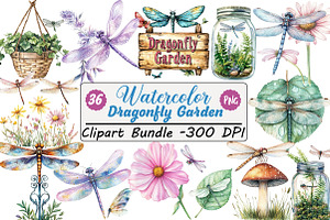 Summer Dragonfly Garden Clipart, an Illustration by DreamCafeArt