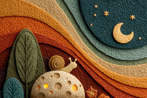 Paper-Cut Glowing Snail In The Woods, a Decorative Illustration by Virgo Studio