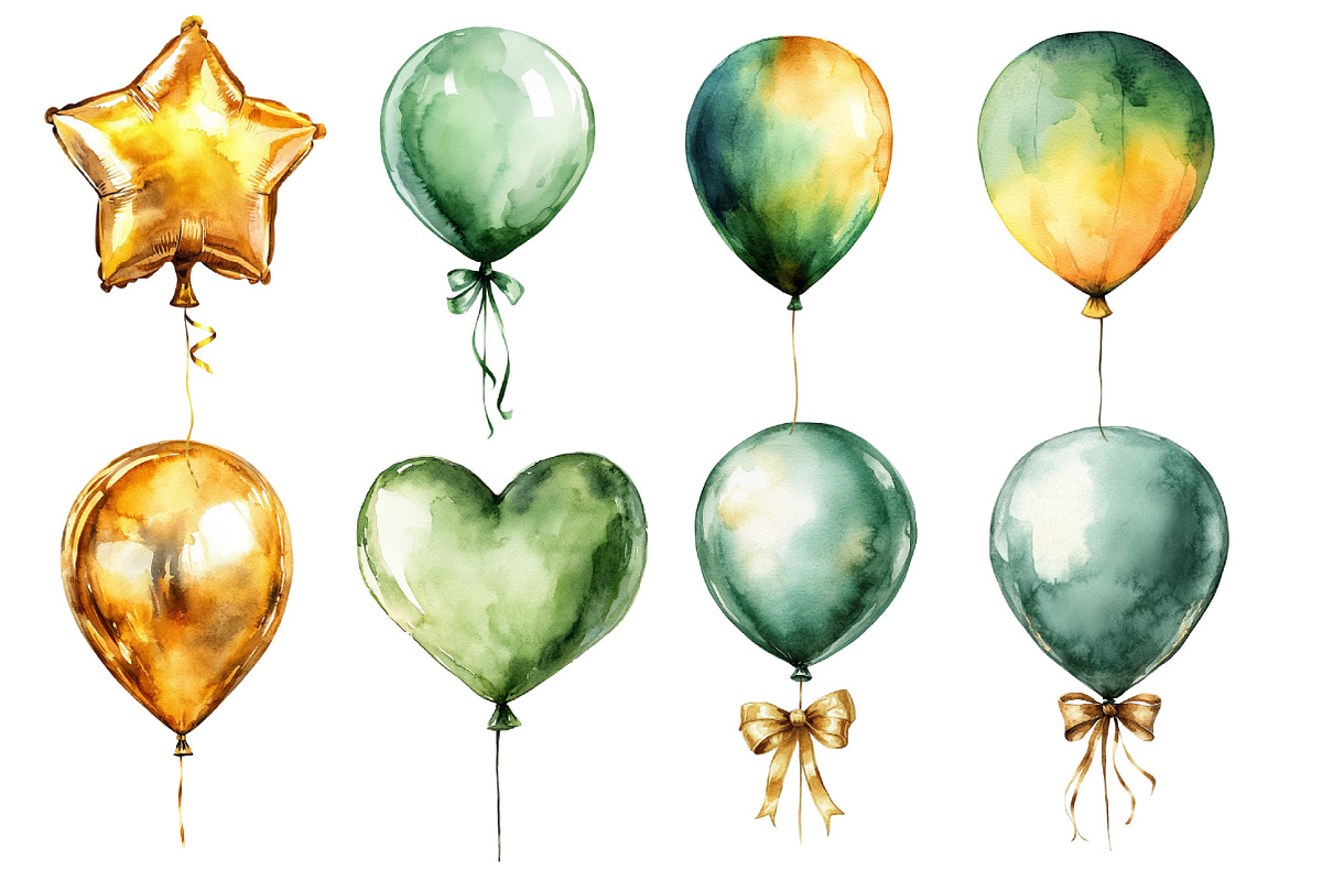 Sage and Gold Balloons Clipart, an Illustration by Designworld