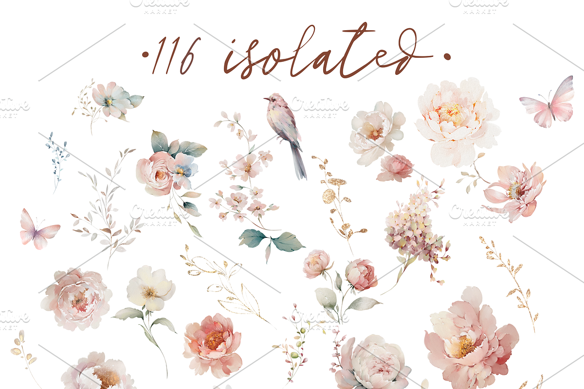 watercolor flowers botanical bundle, a Decorative Illustration by Edith’s World (Photo 2 of 14)
