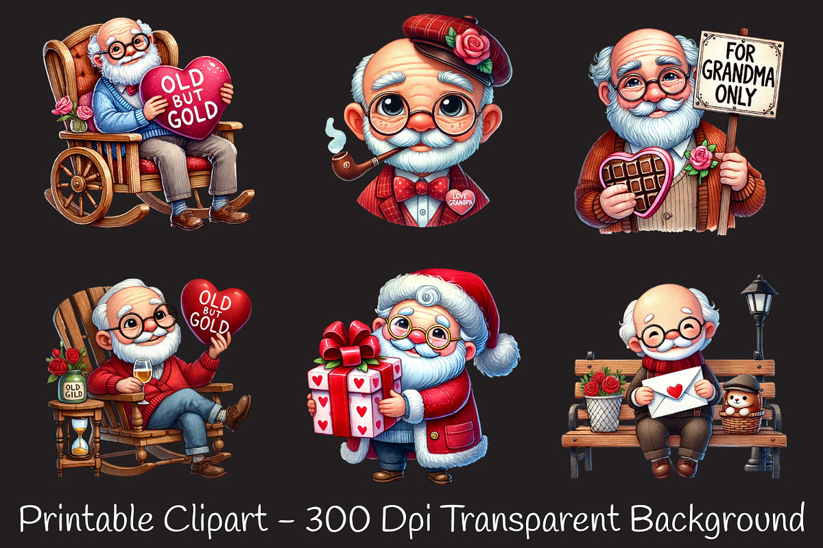 Funny Valentine's grandpa clipart, an Illustration by RobertsArt (Photo 6 of 7)