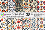 Vintage Red Folk Floral pattern, a Pattern Graphic by Canvas Craft (Thumbnail 1 of 6)