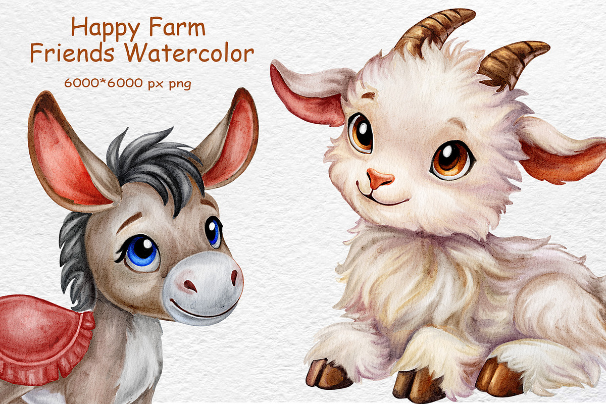 Happy Farm Friends Watercolor, an Animal Illustration by Watercolor dreams (Photo 2 of 3)