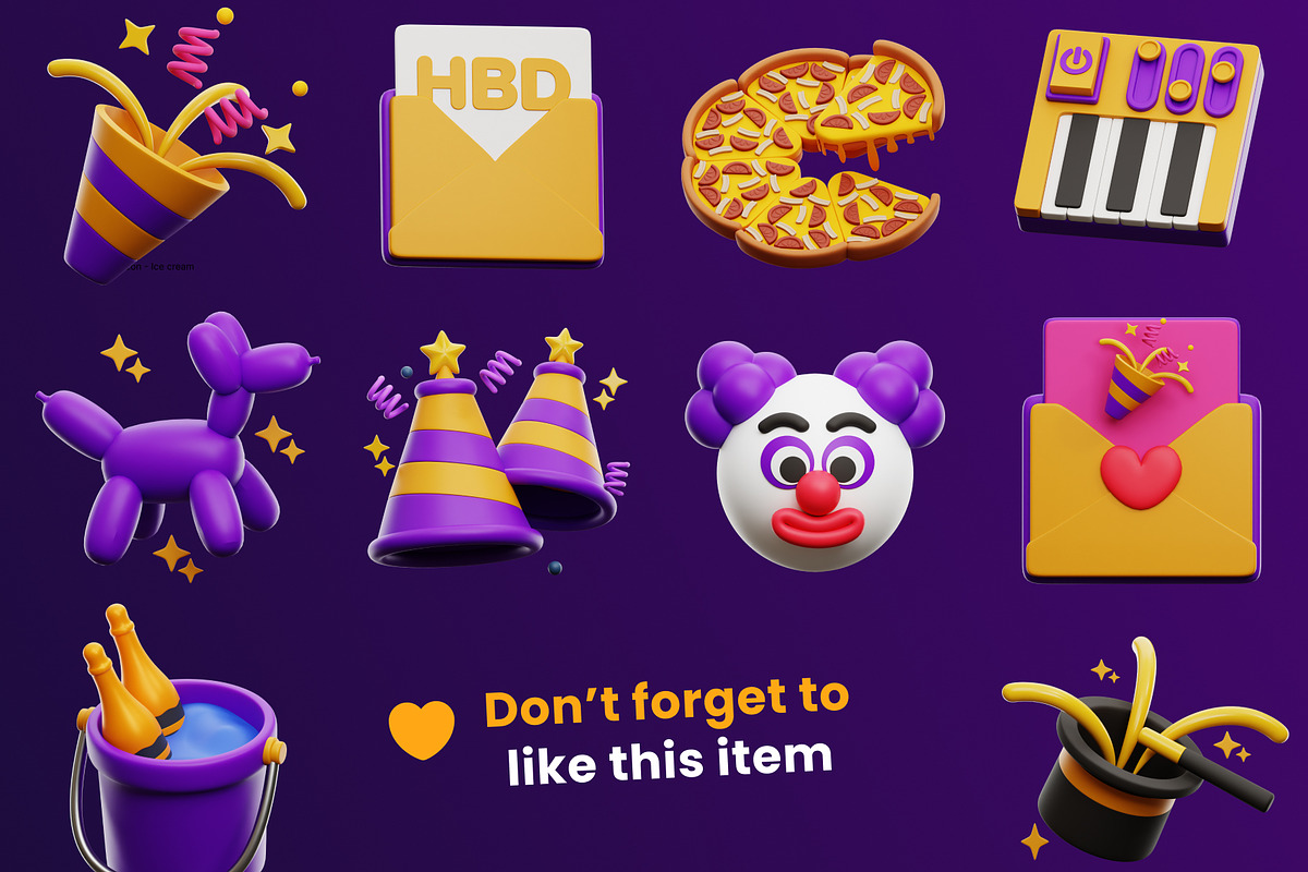 Birthday 3D Icon pack, a Food & Drink 3D Model by orenjidesign (Photo 8 of 8)