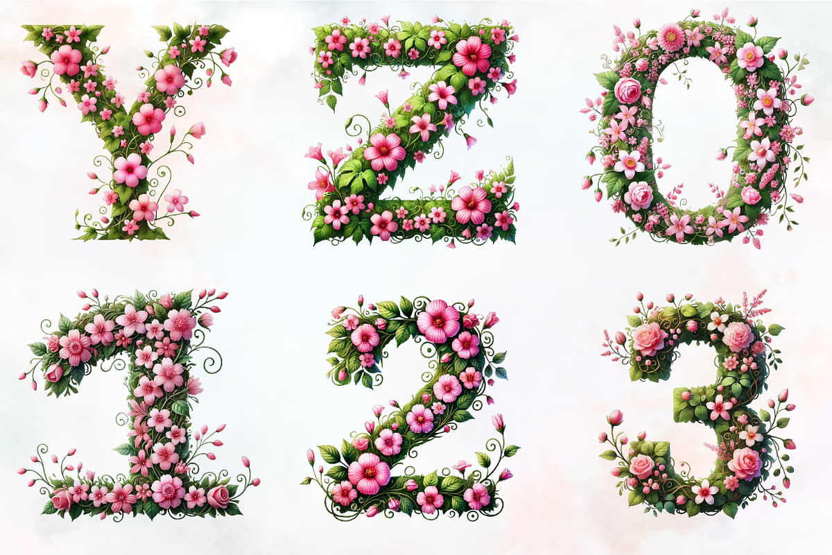 Watercolor Floral Alphabet Clipart, an Illustration by RobertsArt (Photo 7 of 7)