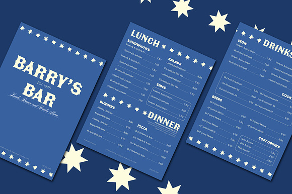 Blue Rustic Bar Menu