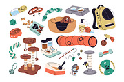 Cats & dogs items set + backgrounds, an Animal Illustration by PaperTrident (Thumbnail 1 of 4)