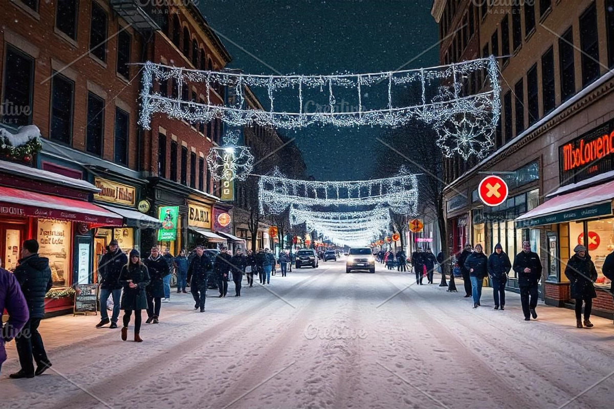 Snowy Evening Stroll | Stock Photo, a Holiday Photo by Aura Canyon HQ (Photo 1 of 5)