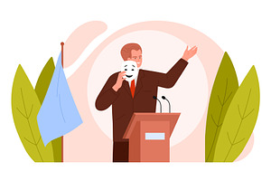 Dishonesty and hypocrisy, leader, a Person Illustration by Flashvector