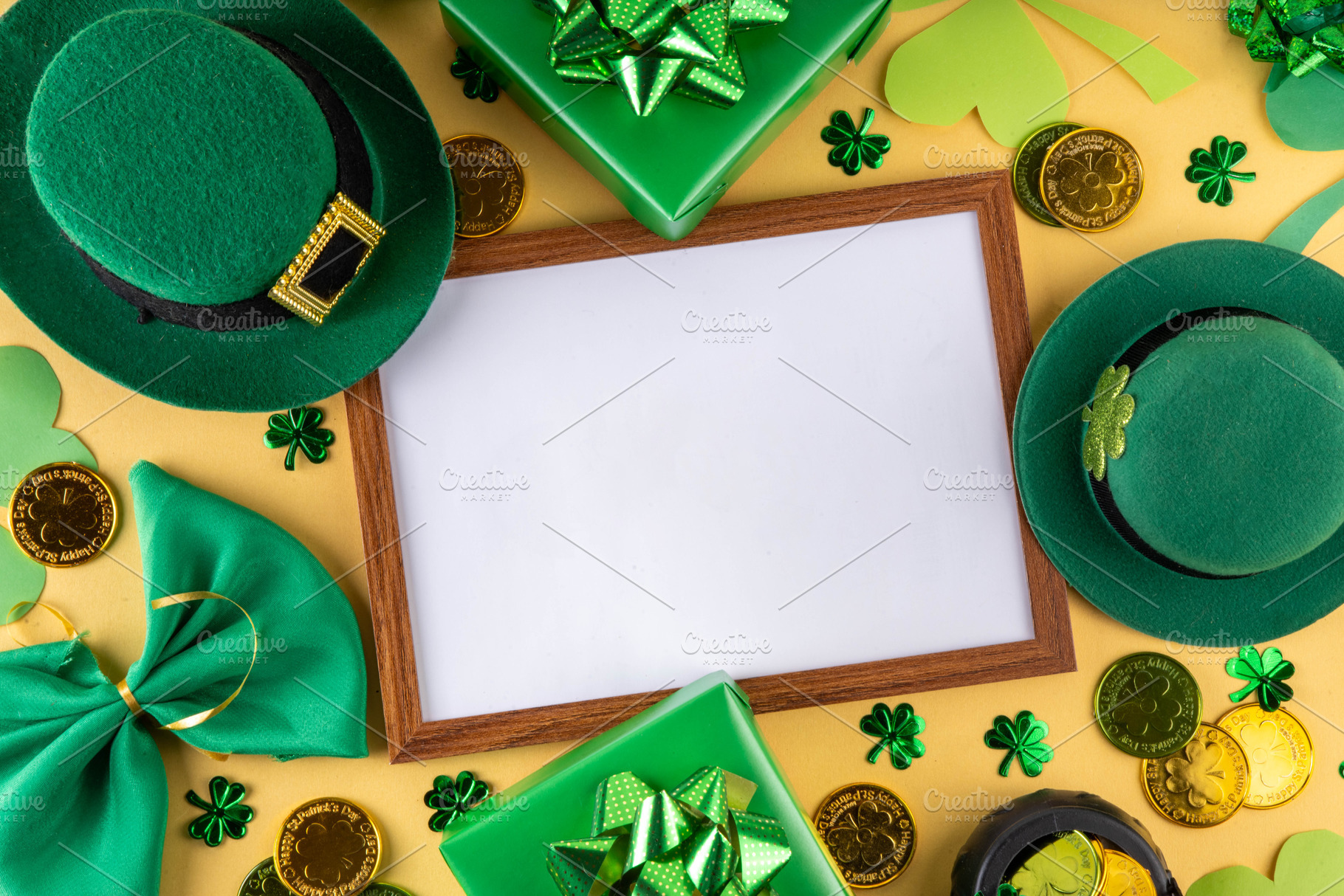 Shamrock saint patrick's day bright high-colored golden backgrou, a Photo by Rimma