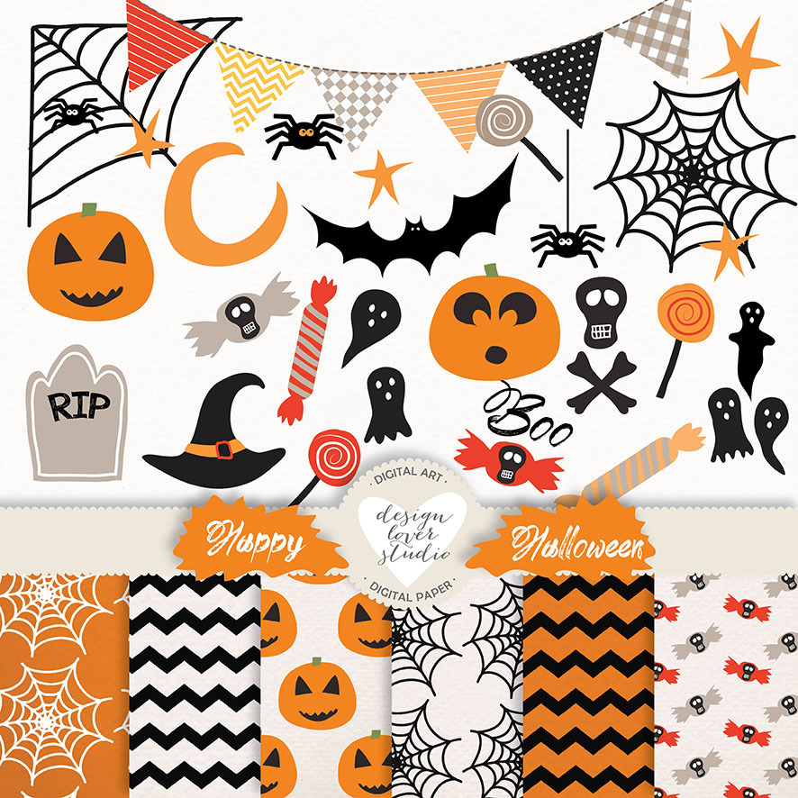 -50SALE Vector Halloween digitalpack, an Illustration by designloverstudio